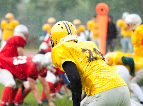 American football player at practice